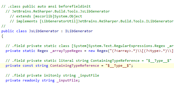 以 C# 代码的注释形式显示的 IL 代码