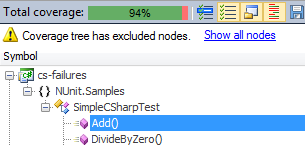 Unit test runner and code coverage analysis results in Visual Studio