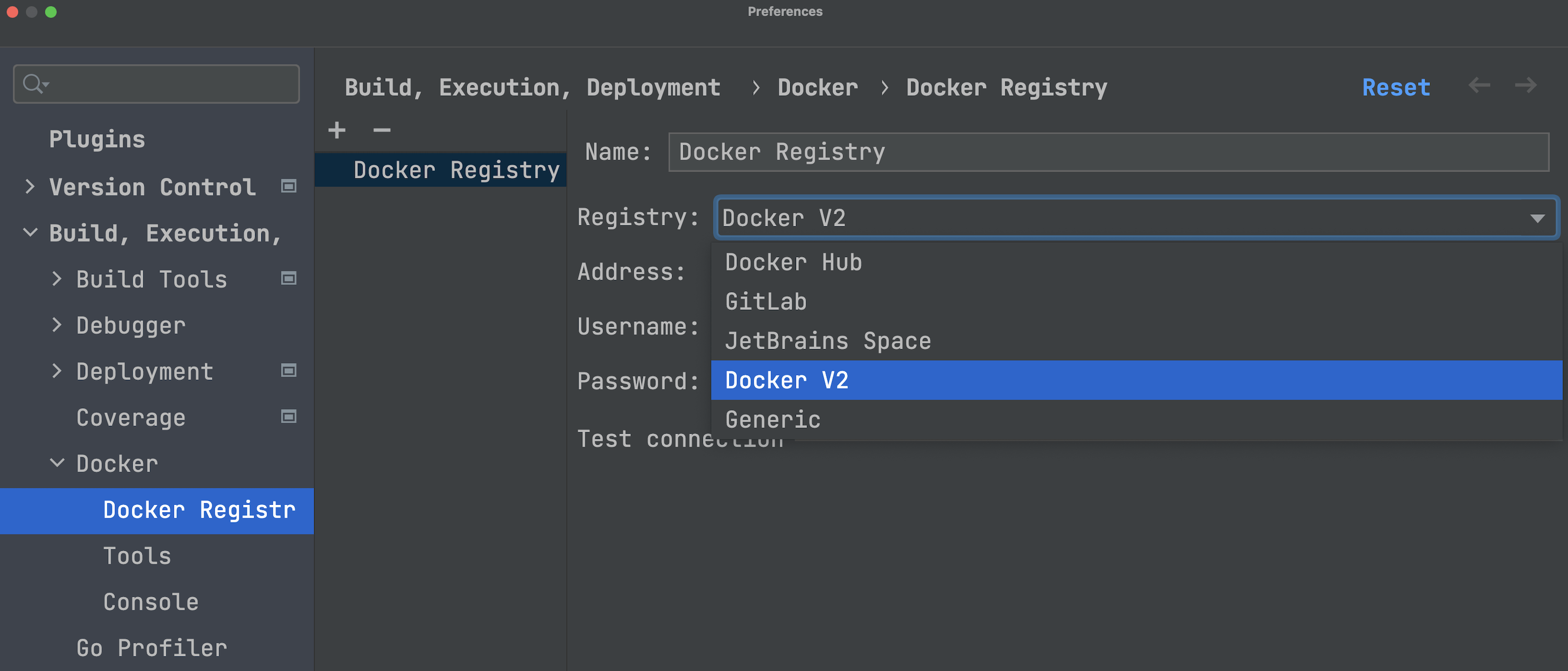 Docker V2 可在 Docker Registry 设置中访问。