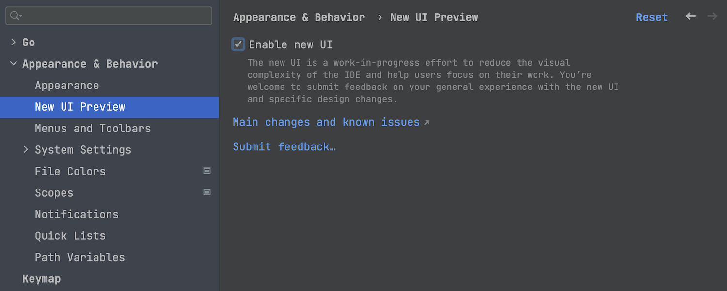 设置中的“New UI Preview”（新 UI 预览）部分