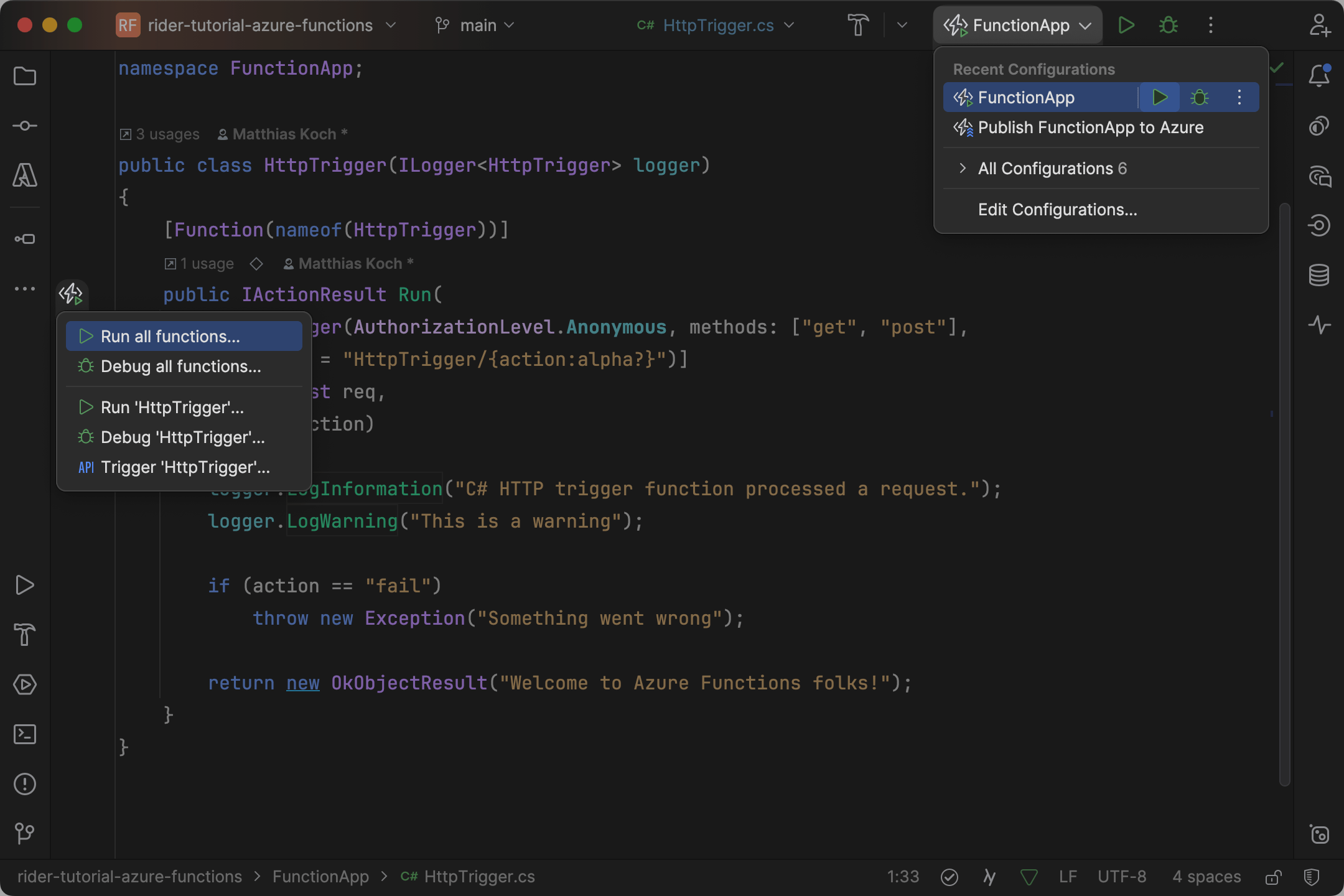 Running from Editor Gutter and Run Widget