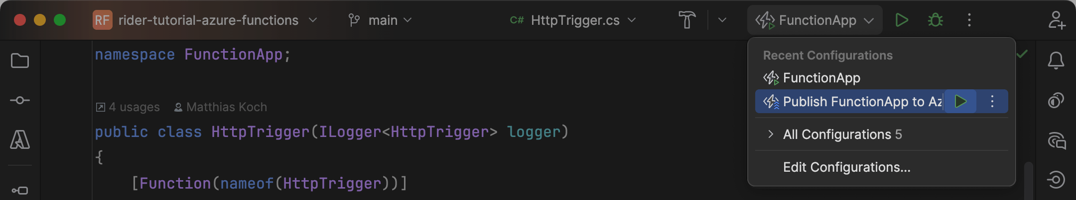 Run Configuration in Run Widget