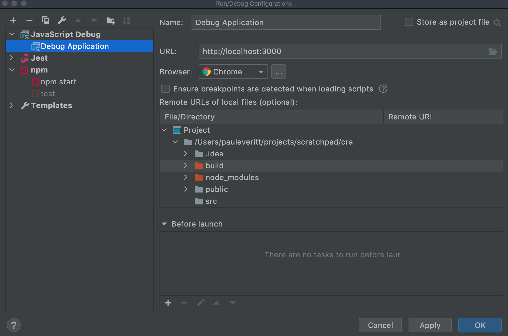 JavaScript Debug Run Configuration Type