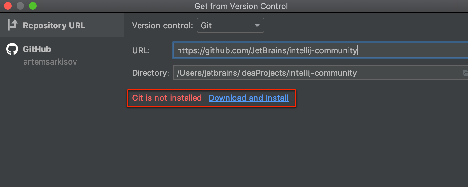 Install Git from the IDE