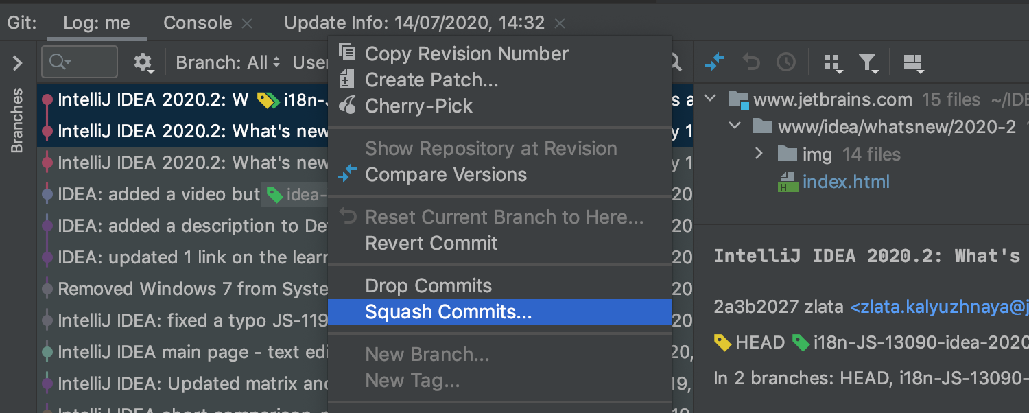 Squash local commits from the log