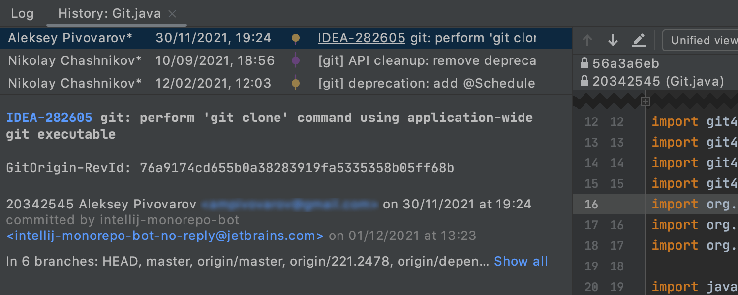 Git File History（Git 文件历史记录）：没有索引的新 UI