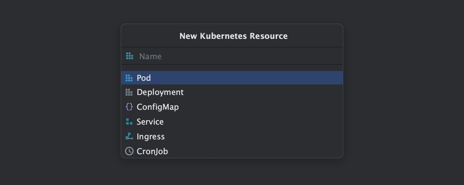 New Kubernetes Resource（新建 Kubernetes 资源）弹出窗口中的文件模板