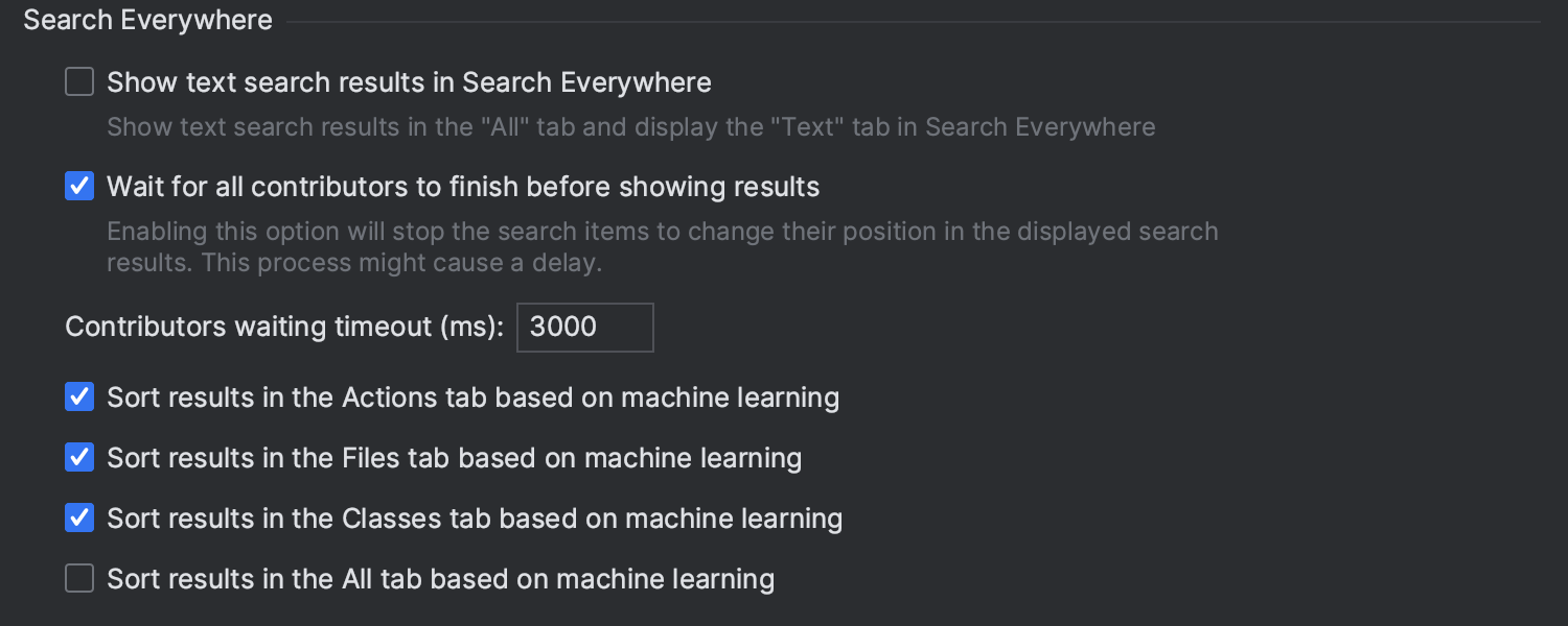 Search Everywhere（随处搜索）中机器学习驱动的类搜索默认启用