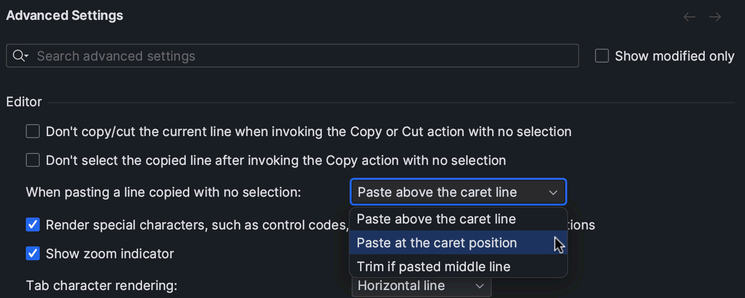 Option to specify the placement of pasted content
