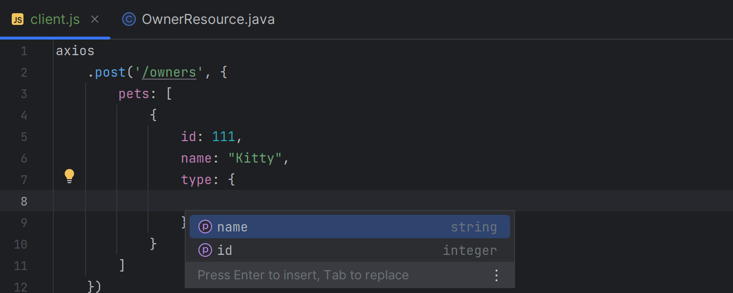 JavaScript 中的 JSON 正文补全