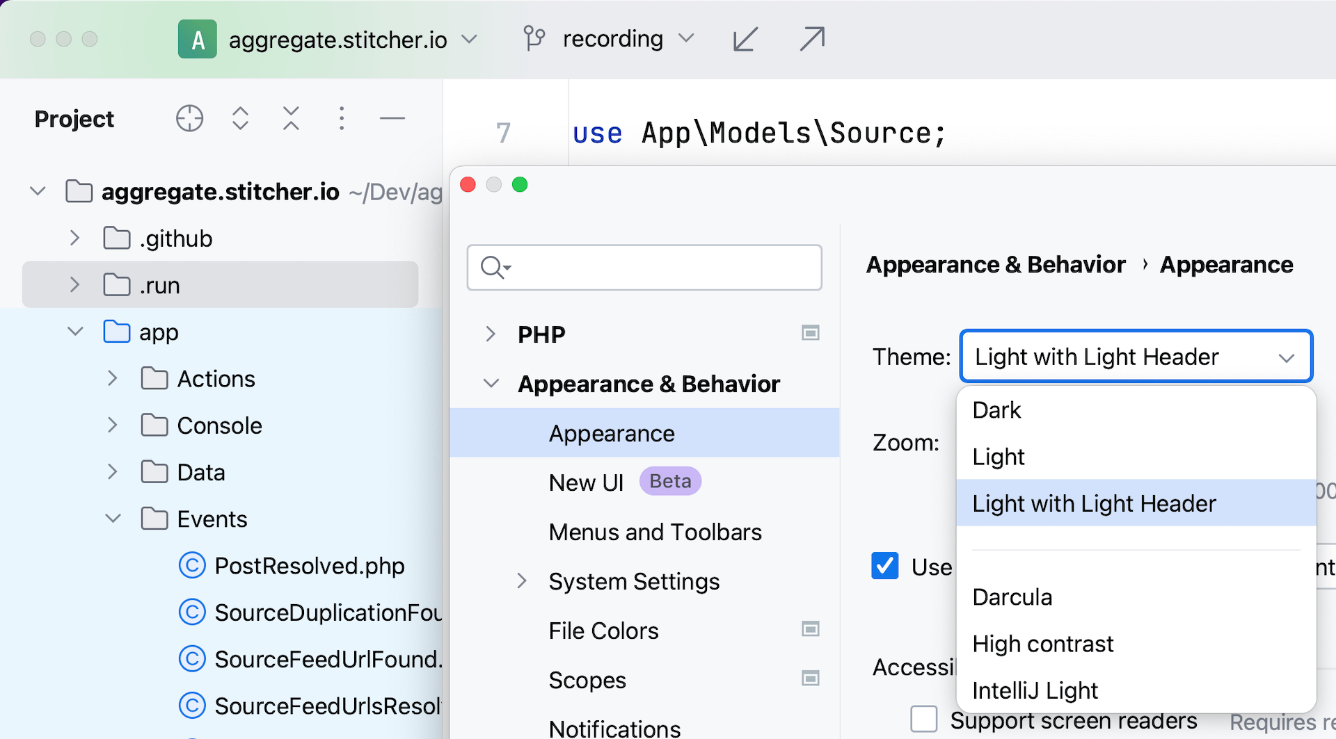 新 UI 中的 Light theme with Light Header（带有浅色标题的浅色主题）