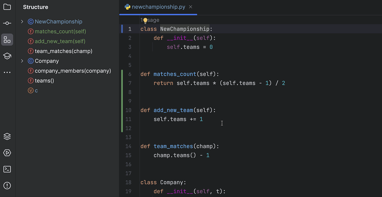VCS status color hints in the Structure tool window
