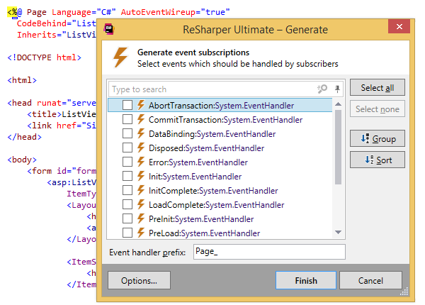 Generating event subscription methods in ASP.NET