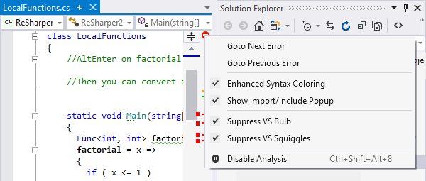 ReSharper's code inspections on the marker bar in Visual Studio