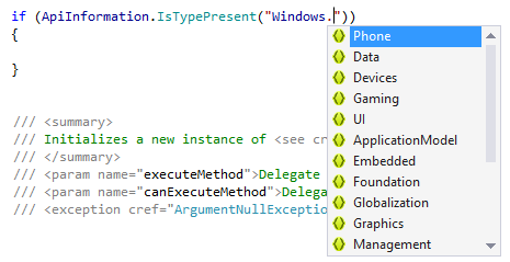 Code completion for API checks in Windows 10 application development