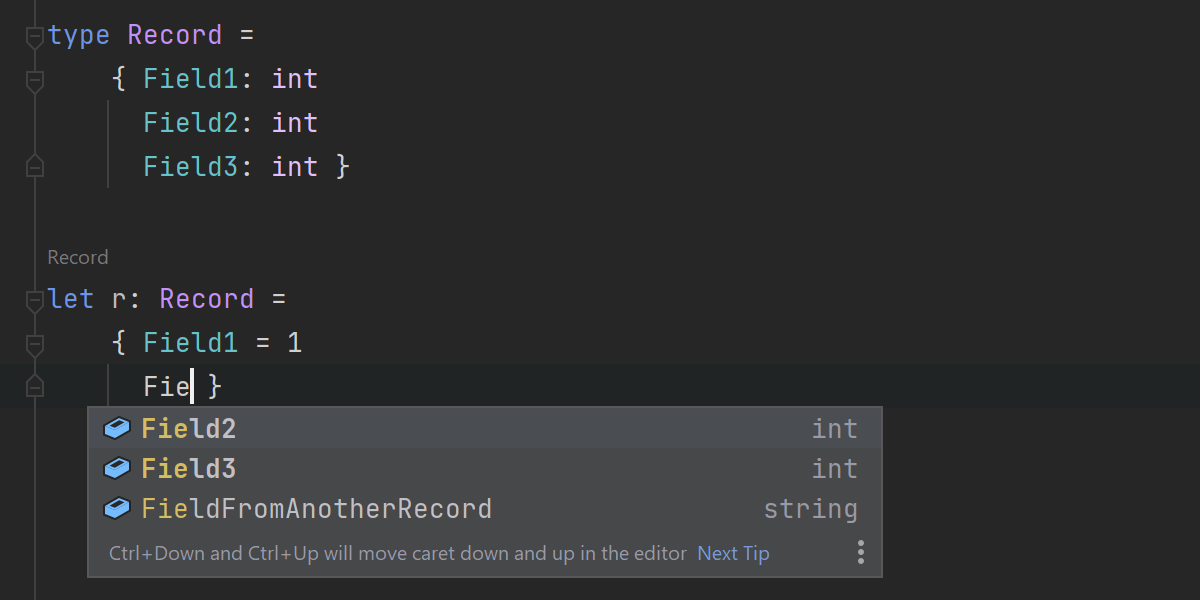 Code completion for records