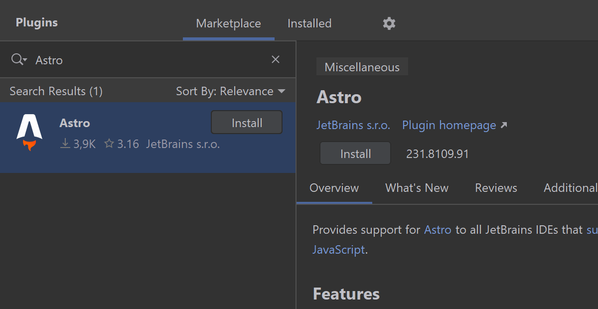 Astro support