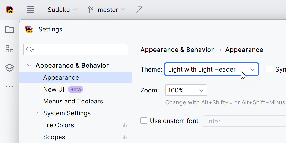 Light theme with light header