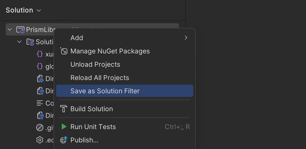 Save as Solution Filter（另存为解决方案筛选器）