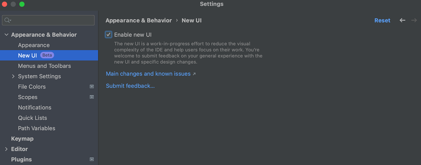 New UI available via settings