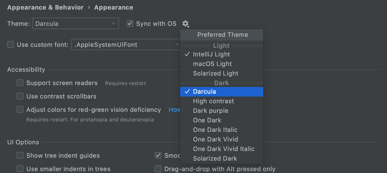 IDE theme synced with OS settings