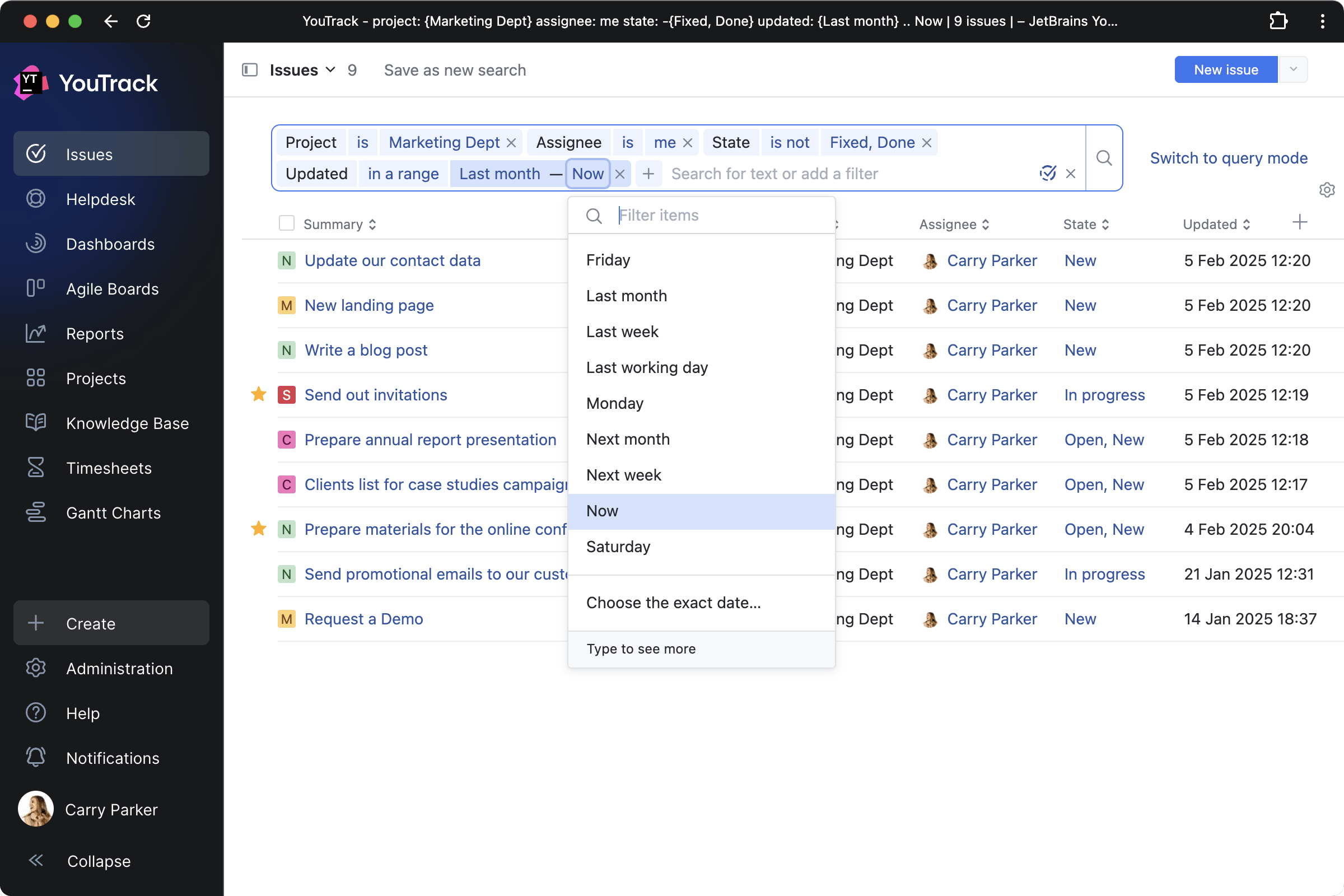 Browsing and managing tasks